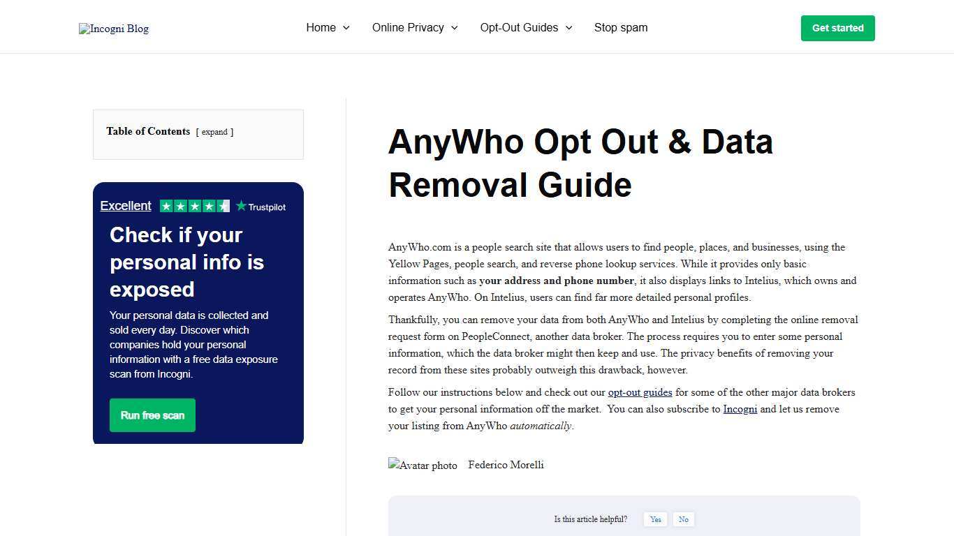 AnyWho Opt Out & Data Removal Guide [2026] Incogni