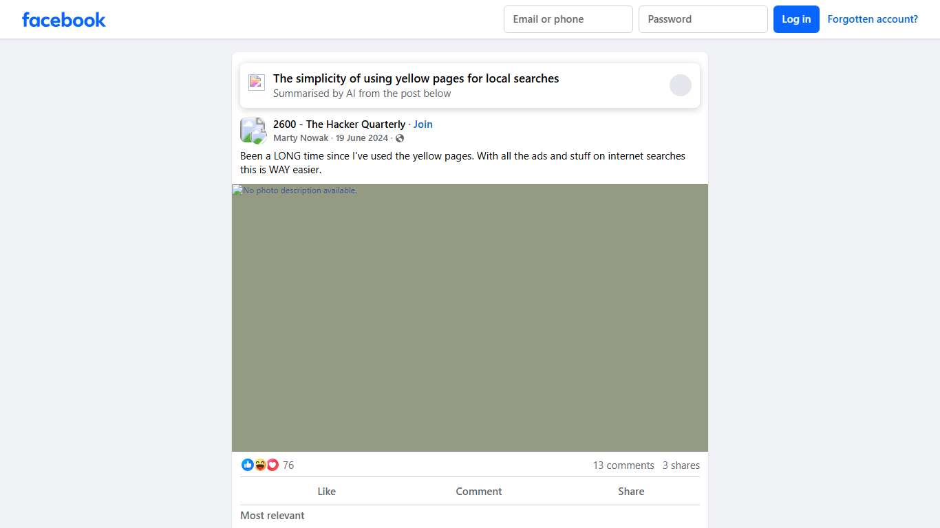 2600 - The Hacker Quarterly Been a LONG time since I've used the yellow pages Facebook