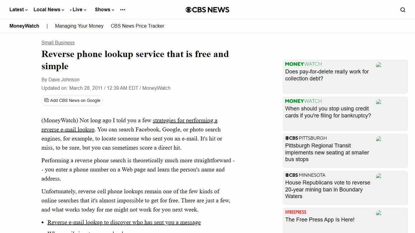 Reverse phone lookup service that is free and simple - CBS News